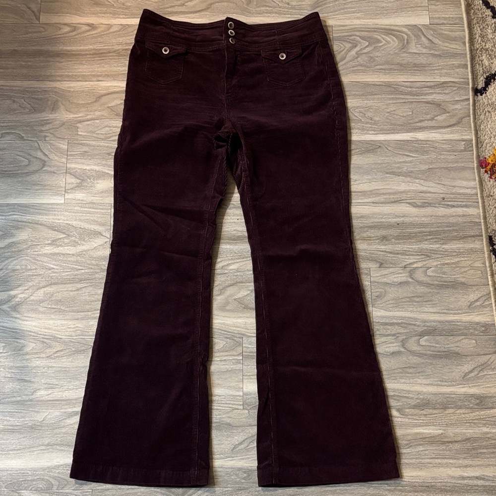 Pilcro and the Letterpress Dark Purple Corduroy Flare Pants